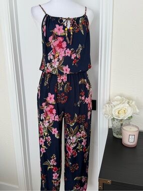 Navy Floral Spaghetti-Strap Jumpsuit